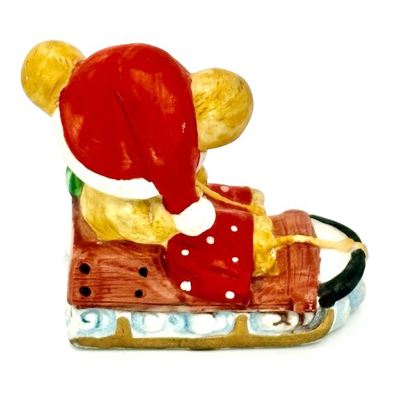 Russ Berrie Christmas Santa Mouse On Sled Porcelain 3” - Picture 4 of 8